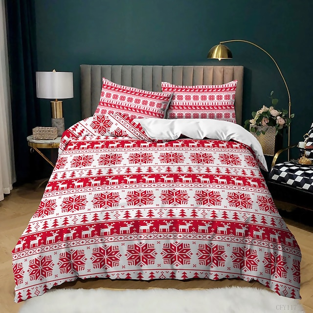  3d jul påslakan sängkläder set täcke överdrag med 1 påslakan eller täcke，1 lakan，2 örngott för dubbel/queen/king(1 örngott för tvilling/singel)