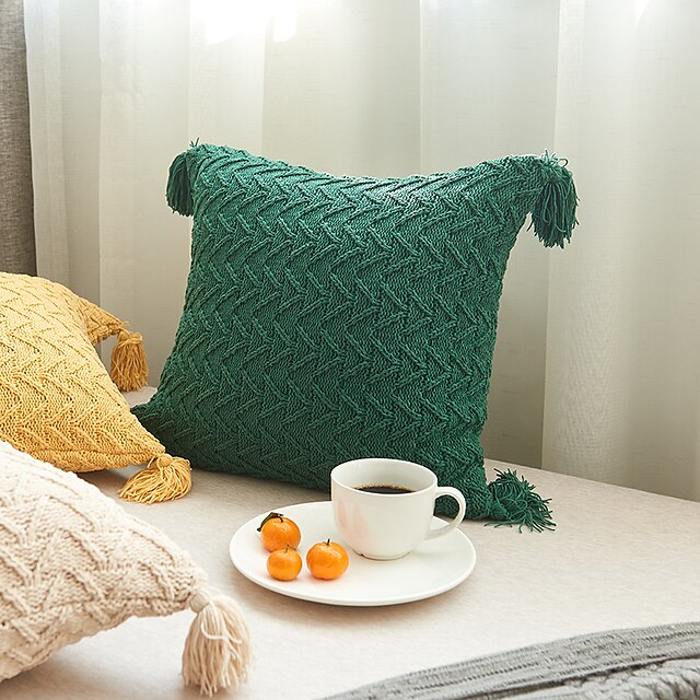 Home & Garden Home Decor | Pillow Covers Cozy Lumbar Oblong Rectangle Throw Pillow Cases Modern Fringe Cushion Covers for Couch 