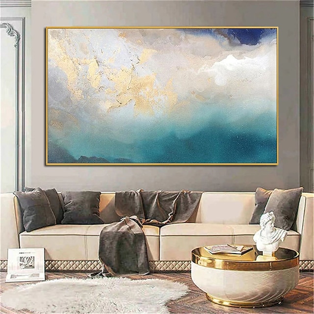 Home & Garden Wall Art | Oil Painting Handmade Hand Painted Wall Art Modern Blue Gold Foil Abstract Picture Home Decoration Deco