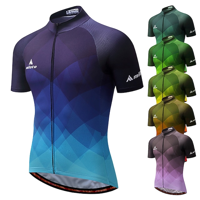  Miloto Men's Cycling Jersey Short Sleeve - Summer Purple Green Dark Blue Gradient Bike Quick Dry Sports Mountain Bike MTB Road Bike Cycling Patterned Clothing Apparel / Stretchy