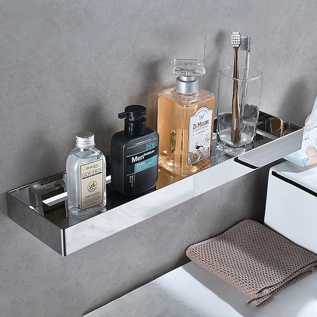  ράφι μπάνιου νέου σχεδιασμού από ανοξείδωτο ατσάλι επιτοίχιο κρεμαστό ράφι μπάνιου μπροστά από τον καθρέφτη του ντους