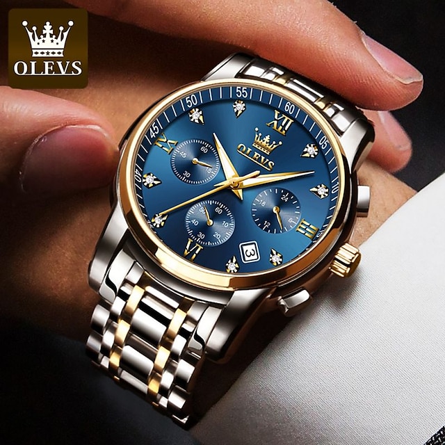 OLEVS Quartz Watch for Men Chronograph Luminous Luxury Wristwatch Large ...