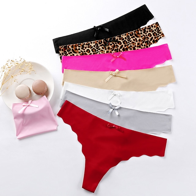  Women's Sexy Panties G-strings & Thongs Panties Brief Underwear 1 PC Underwear Fashion Sexy Comfort Basic Bow Leopard Pure Color Nylon Low Waist Sexy Multi color Black Pink S M L