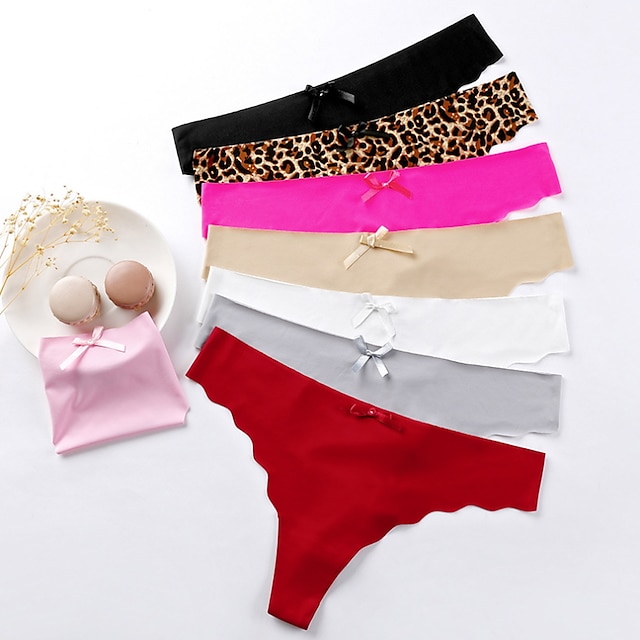  Mulheres Calcinha sexy Tanga & Fio Dental Slip 1 PC Roupa de baixo Moda Sensual Conforto Básico Laço Leopardo Cor imaculada Fibra Sintética Cintura Baixa Sexy Multicolorido Preto Rosa S M L