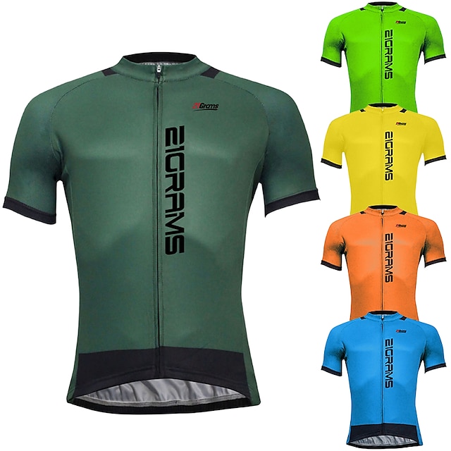  21Grams Men's Cycling Jersey Short Sleeve Bike Jersey Top with 3 Rear Pockets Mountain Bike MTB Road Bike Cycling Quick Dry YKK Zipper Back Pocket Reduces Chafing Green Yellow Dark Green Polyester