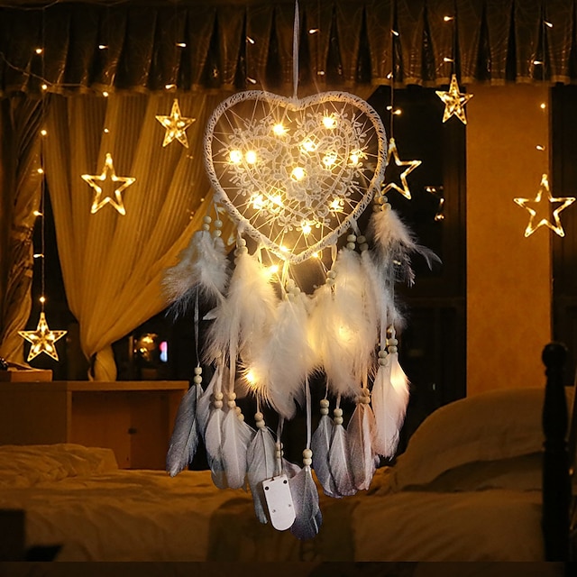  dreamcatcher vægdekor fjerlampe kreativ lanterne jul bryllup ferie stue balkon havedekoration