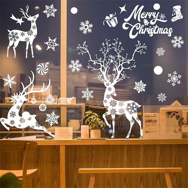 Home & Garden Home Decor | 2pcs Christmas Window Stickers White Static Wall Stickers 35*50cm - SW38175