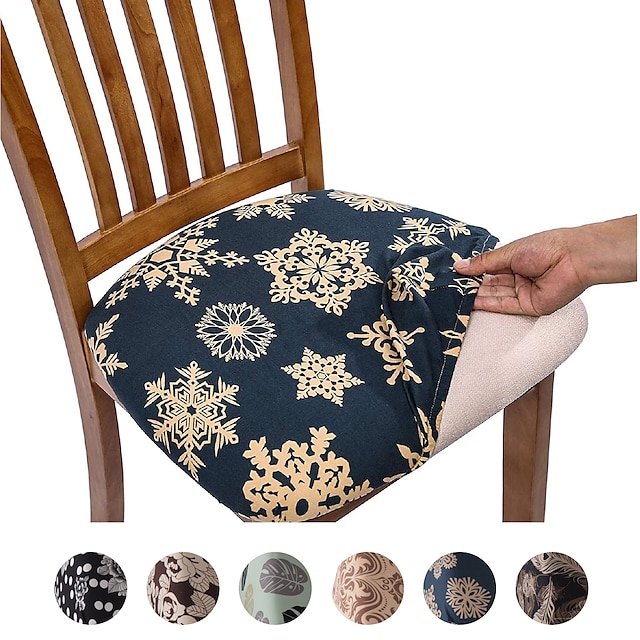 Chair Seat Covers Stretch Printed, Dining Chair Seat Slipcovers With Ties