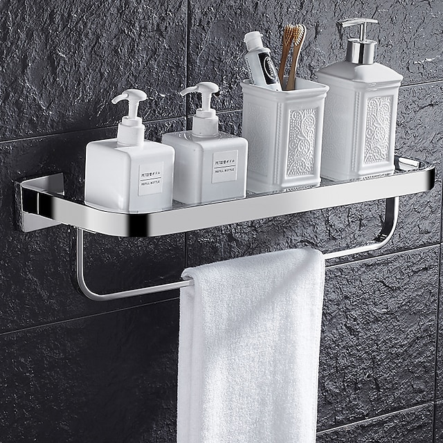  Caddie de douche bain moderne support de rangement multifonctionnel avec porte-serviettes en acier inoxydable porte-serviettes épaissi salle de bains en verre trempé cosmétiques fournitures de salle