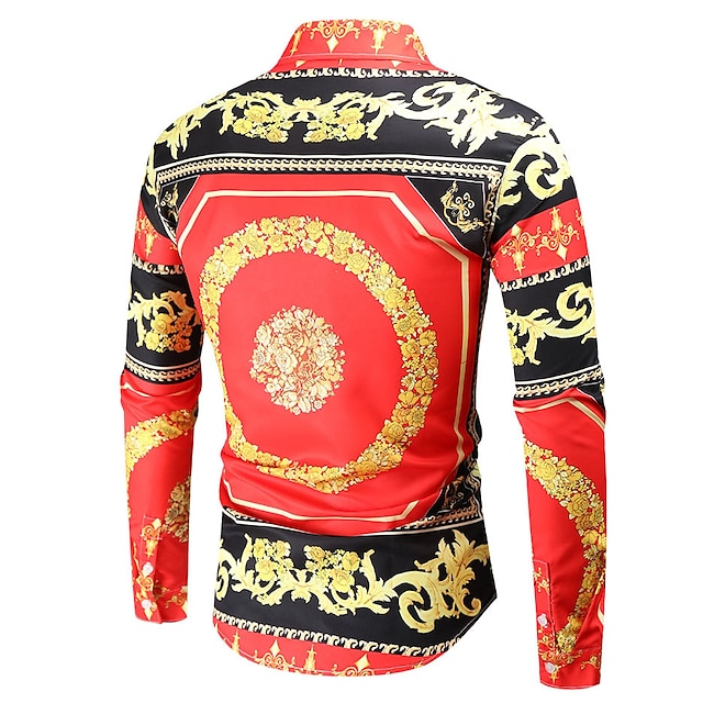 Mens Clothing Mens Shirts | Mens Shirt Geometric Classic Collar Holiday Beach Print Long Sleeve Tops Casual Tropical Red - EM902