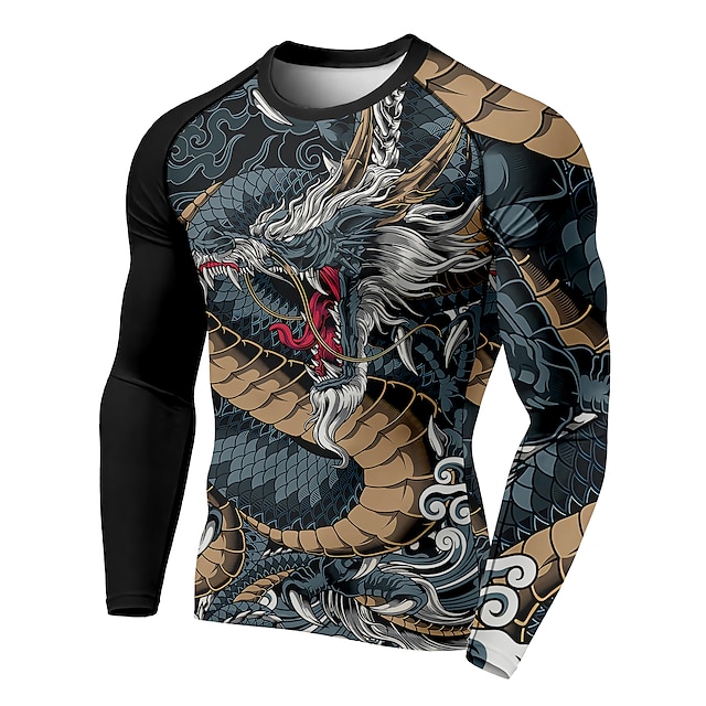 Men's Compression Shirt Running Shirt 3D Print Long Sleeve Base Layer ...