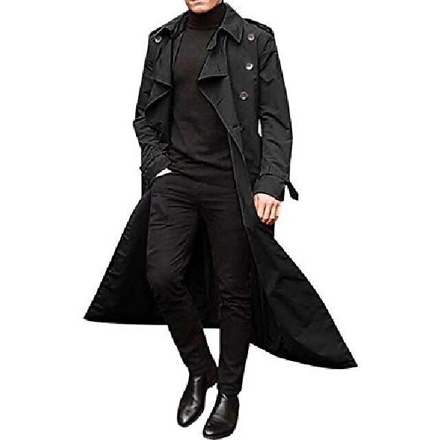  men's stylish long overcoat trench coat  double breasted Daily Work  lapel collar  full length trench coats