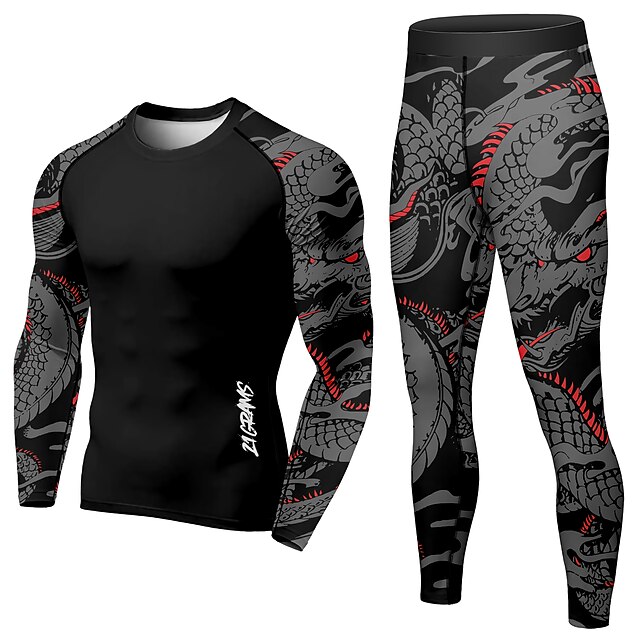 Sports & Outdoors Running, Jogging & Walking | 21Grams® Mens 2 Piece Activewear Set Compression Suit Dragon Athletic Athleisure 