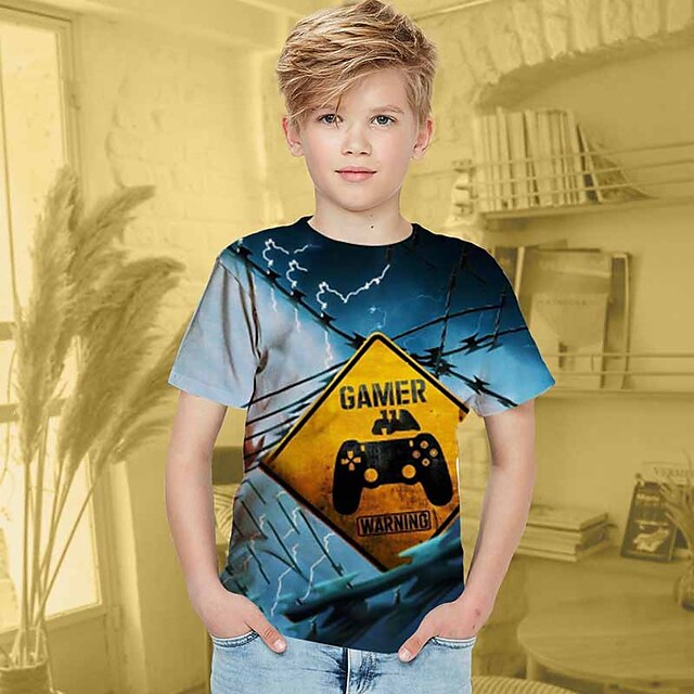 Baby & Kids Boys Clothing | Kids Boys T shirt Short Sleeve Light Blue 3D Print Graphic Active 4-12 Years / Summer - YM56633