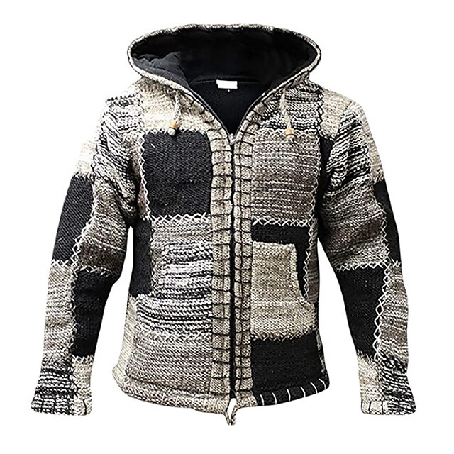 

Men's Unisex Cardigan Pocket Knitted Braided Color Block Stylish Ethnic Style Vintage Style Long Sleeve Sweater Cardigans Hooded Fall Winter White / Chunky