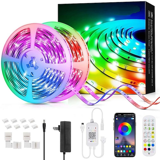  LED Strip Lights 65.6Ft-20M Color Changing LED Light Strips with Music Sync Remote Built-in Mic Bluetooth App Control RGB LED Lights for Bedroom Party Kitchen TV Home