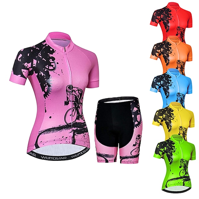  21Grams Women's Short Sleeve Cycling Jersey with Shorts Summer Spandex Polyester Green Orange Red Gear Funny Bike Clothing Suit Breathable Ultraviolet Resistant Quick Dry Back Pocket Sweat wicking