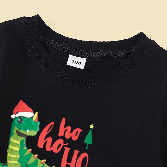 Baby & Kids Matching Outfits | Tops Family Look Cotton Dinosaur Letter Christmas Gifts Print White Black Long Sleeve Basic Match