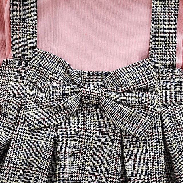 Baby & Kids Girls Clothing | Kids Girls T-shirt & Skirt 2 Pieces Long Sleeve Black Pink Yellow Plaid Bow Cotton Daily Active Swe