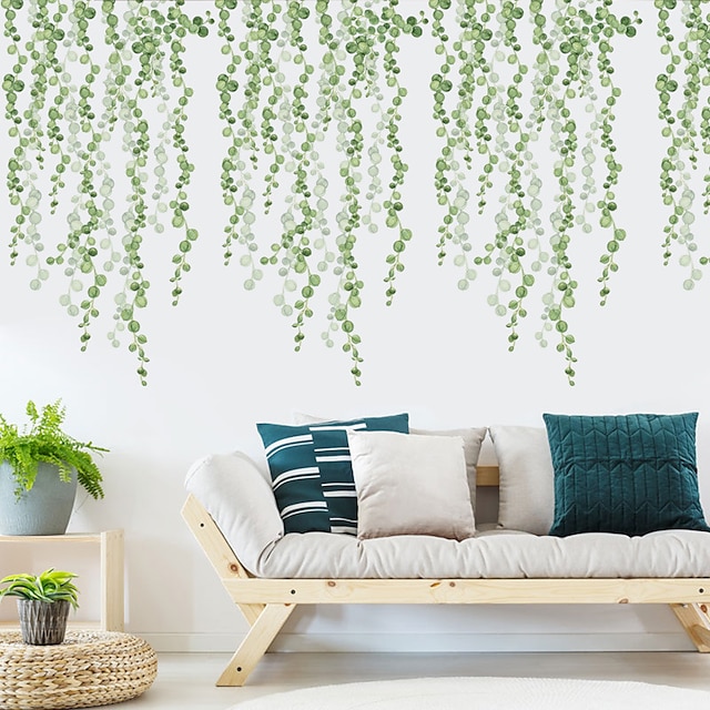  Green Leaves Plants Wall Stickers Bedroom Living Room  Removable PVC DIY Home Decoration Bedroom Living Room  Wall Decal  2pcs