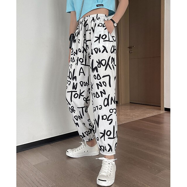 Womens Clothing Womens Bottoms | Womens Casual / Sporty Sweatpants Sweatpants Pocket Elastic Drawstring Design Print Ankle-Lengt