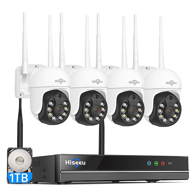  Hiseeu 8CH 3MP Wireless Surveillance Camera CCTV Kit with Monitor for 1536P 3MP Outdoor Security Camera System Set
