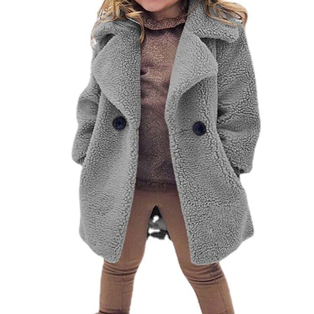 Baby & Kids Girls Clothing | Kids Girls Jacket Coat Long Sleeve Blue Gray Red Plain Pocket Winter Adorable 3-8 Years / Cute - BP