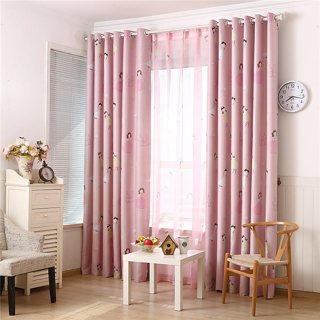  1 panel gordijn raam behandelingen roze cartoon kamer verduistering tule staaf pocket effen voor woonkamer bed room