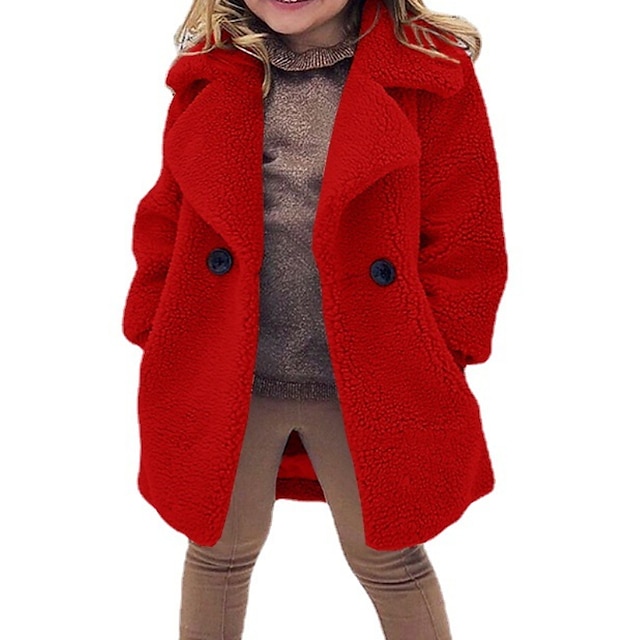 Baby & Kids Girls Clothing | Kids Girls Jacket Coat Long Sleeve Blue Gray Red Plain Pocket Winter Adorable 3-8 Years / Cute - BP