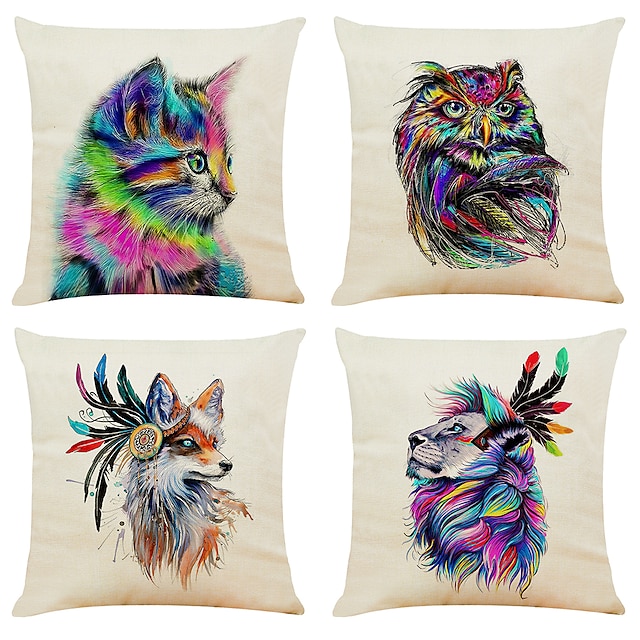 Colorful Animal Double Side Cushion Cover 4PC Soft Decorative Square Throw Pillow Cover Cushion Case Pillowcase for Bedroom Livingroom Superior Quality Machine Washable Indoor Cushion for Sofa Couch Bed Chair
