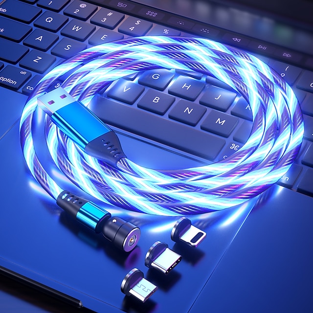  Καλώδιο πολλαπλής φόρτισης 3,3 πόδια 6,6 πόδια USB A σε Lightning / micro / USB C 3 A Καλώδιο φόρτισης Γρήγορη φόρτιση 3 σε 1 Μαγνητική Περιστροφή 540° Για Samsung Xiaomi Huawei