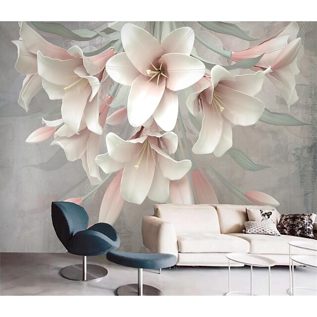 Wall Mural Removable botanical leaves Self Adhesive Peel and Stick Rose gold and pink floral wallpaper Wall Decor