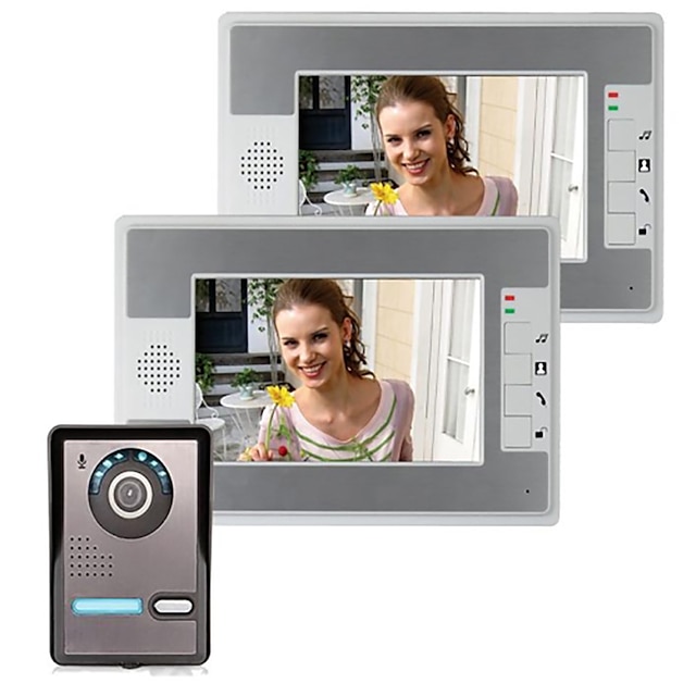  7 Inch IP Video Door Phone Doorbell Intercom Entry System with 2 Monitor +1 IR Camera Night Vision 420 TVLine Support Remote unlocking Handfree