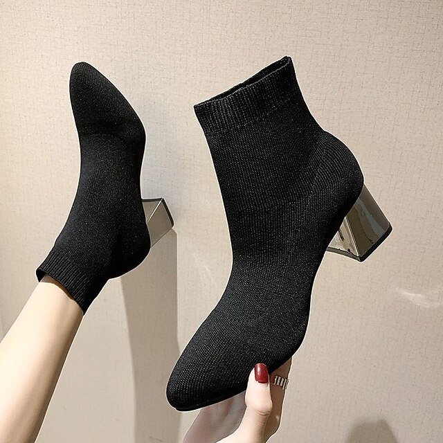 Mujer Botas Botines Botines Tacón Cuadrado Dedo Puntiagudo Goma Mocasín  Color sólido Negro Caqui 8824297 2022 – $29.49