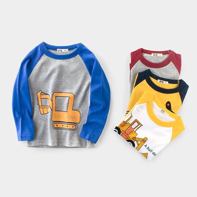 Baby & Kids Boys Clothing | Kids Boys Sweatshirt Long Sleeve Cartoon Car Yellow Gray White Children Tops Fall Spring Active Fash