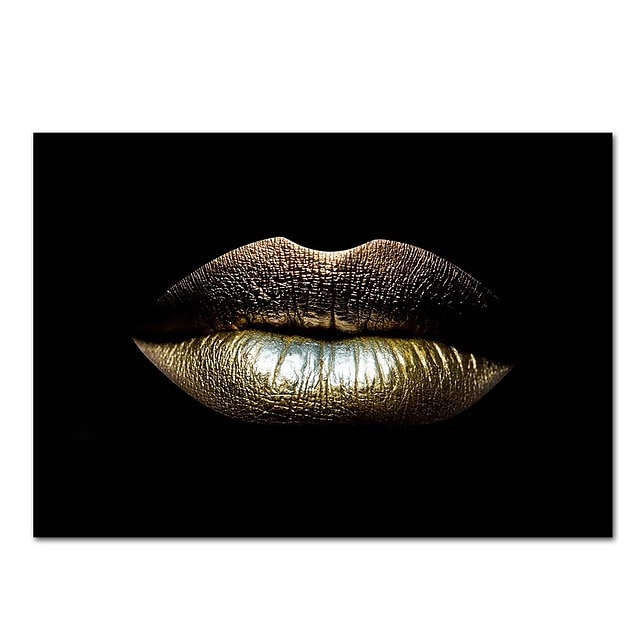  Wall Art Canvas Prints Painting Artwork Picture  gold lips Home Decoration Decor Rolled Canvas No Frame Unframed Unstretched