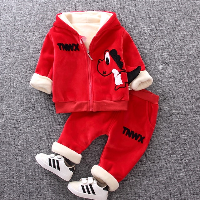 Baby & Kids Boys Clothing | Kids Boys Clothing Set 2 Pieces Long Sleeve Black Gray Red Cartoon Dinosaur Print Cotton Casual Dail