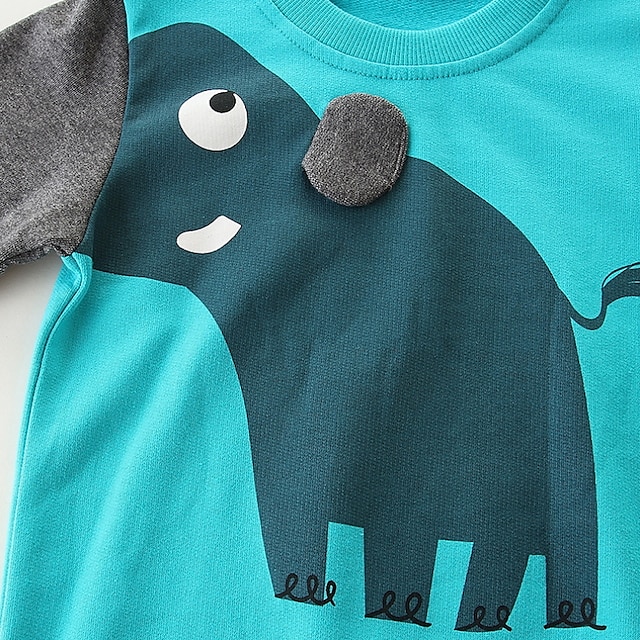 Baby & Kids Boys Clothing | Kids Boys Sweatshirt Long Sleeve Blue Cartoon Elephant Animal Cotton Active Fashion 3-8 Years / Fall