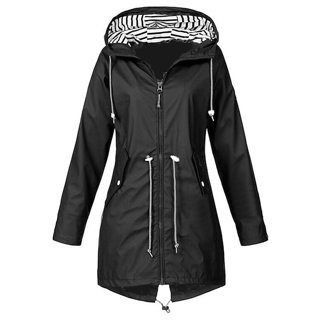 Chaqueta de lluvia sólida para mujer con capucha impermeable impermeable a prueba de viento Parka abrigo deportivo chaqueta cortavientos
