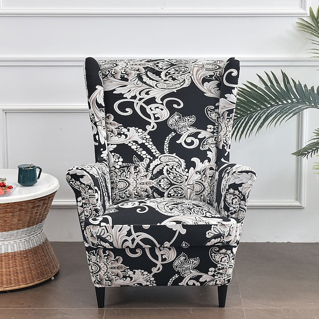  Wing Chair Slipcovers Spandex Stretch Sofa Covers Wingback Armchair Covers with Seat Pad Cushion Cover Arms Printing Pattern Fabric Furniture Protector for Living Room Wingback Chair #8835465