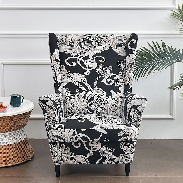 Wing Chair Slipcovers Spandex Stretch Sofa Covers Wingback Armchair Covers with Seat Pad Cushion Cover Arms Printing Pattern Fabric Furniture Protector for Living Room Wingback Chair #8835465 48
