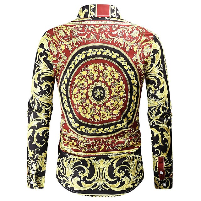 Mens Clothing Mens Shirts | Mens Shirt Geometric Classic Collar Holiday Beach Print Long Sleeve Tops Casual Tropical Yellow - IE