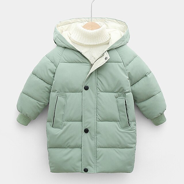 Baby & Kids Girls Clothing | Kids Unisex Down Coat Long Sleeve Green Blue Black Plain Pocket Fall Winter Active Street 3-10 Year