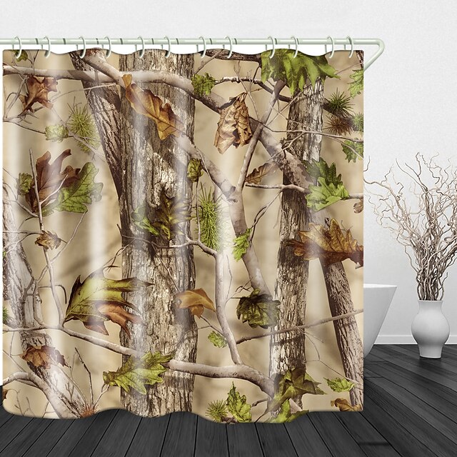  Nature Trees Printed Waterproof Fabric Shower Curtain Bathroom Home Decoration Covered Bathtub Curtain Lining Including Hooks.