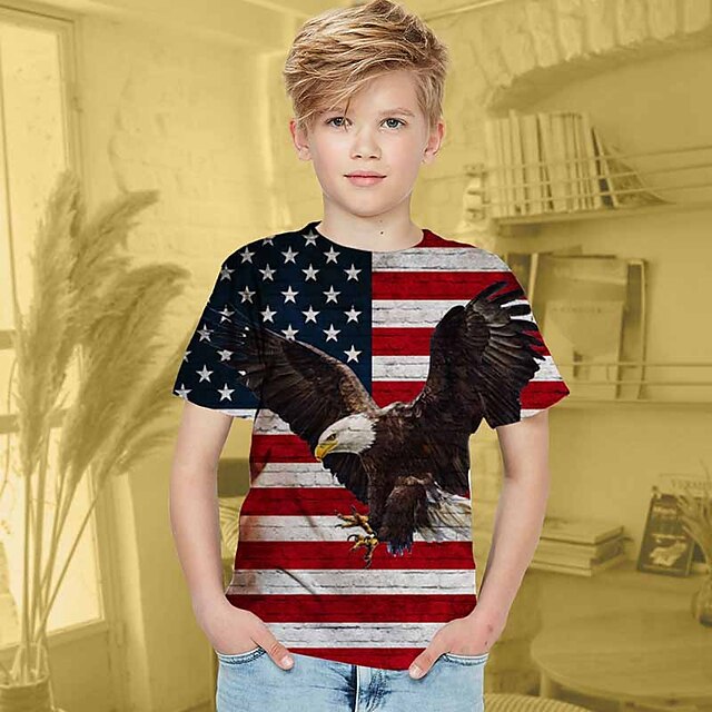  Boys T shirt Short Sleeve T shirt Graphic Flag 3D Print Active Polyester Kids 4-12 Years 3D Printed Graphic Regular Fit Shirt