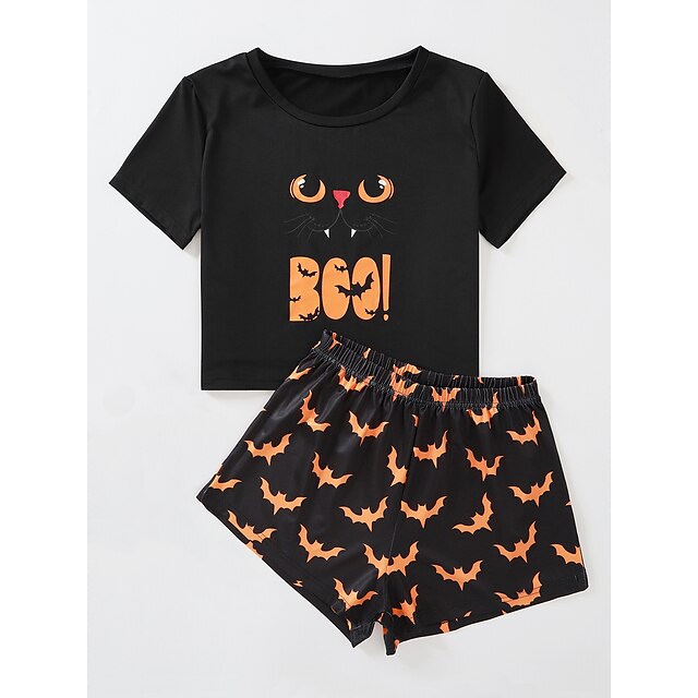 Womens Clothing Womens Sleep & Lounge | Womens Gift Pajamas Sets Home Party Halloween Bed Print Pumpkin Skeleton Polyester Gothi