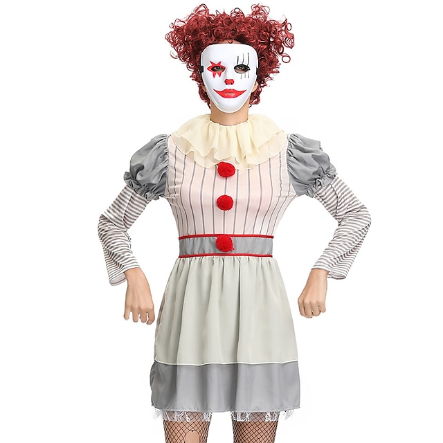  Burlesque Clown Pennywise It Clown Costume Teen Adults' Women's Geek & Chic Lolita Halloween Festival / Holiday Cotton / Polyester Blend Ivory Women's Easy Carnival Costumes / Dress