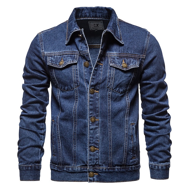  Men's Jacket Denim Jacket Regular Fall Solid Color Pocket Casual Military Style Daily Outdoor Windproof Warm Black Blue Navy Blue / Winter