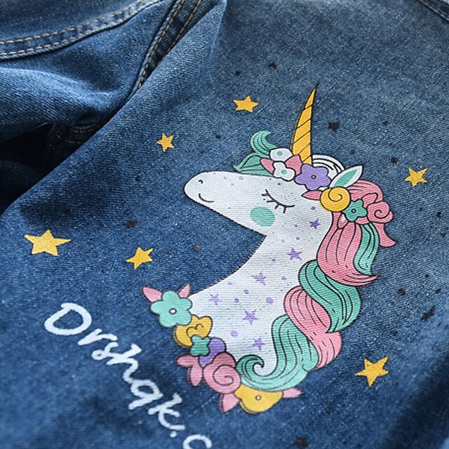 Baby & Kids Girls Clothing | Kids Girls Coat Long Sleeve Blue Unicorn Fall Spring Adorable Street 3-8 Years / School / Cotton - 