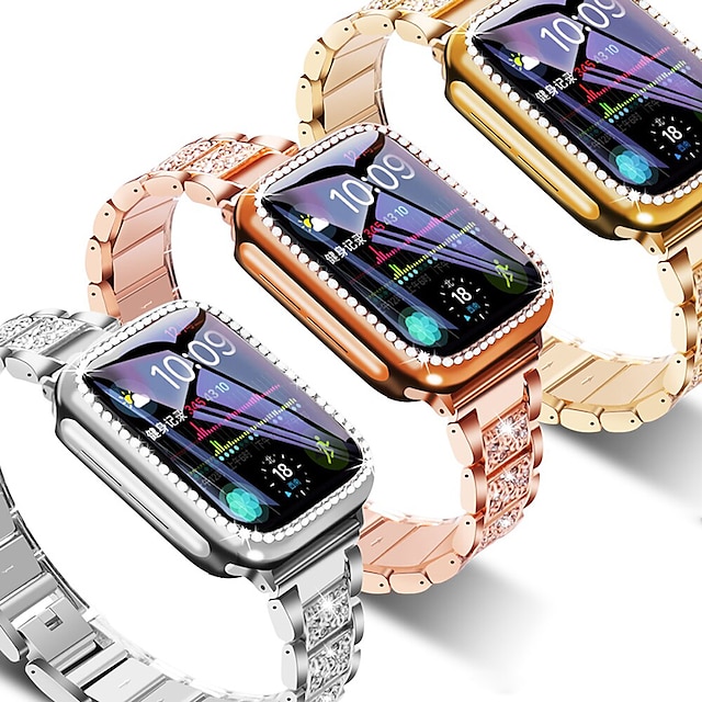  Pasek do zegarka na Apple Watch Series 8 7 6 5 4 3 2 1 SE Stal nierdzewna Zastąpienie Pasek Błyszczący Diament Bransoletka z biżuterią Mankiet
